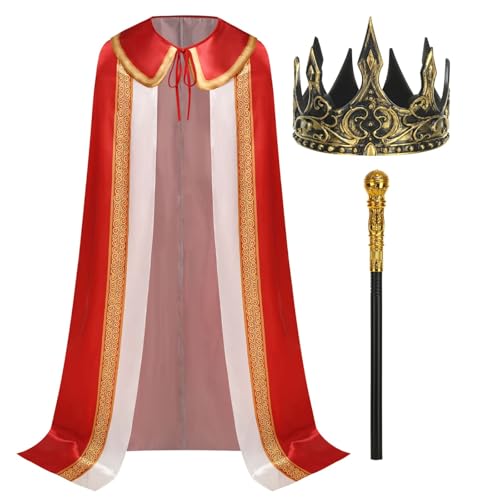 HAPNBCELE Erwachsenen-König schmückt Umhang, elegantes Halloween des mittelalterlichen Prinzen (goldener Rand, Rot, 150 cm HAPNBCELE Erwachsenen-König schmückt Umhang, elegantes Halloween des mittelalterlichen Prinzen (goldener Rand, Rot, 150 cm von HAPNBCELE