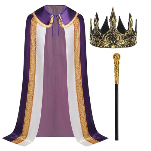 HAPNBCELE Erwachsenen-König schmückt Umhang, elegantes Halloween des mittelalterlichen Prinzen (violetter Umhang des Kronprinzens, 170 cm HAPNBCELE Erwachsenen-König schmückt Umhang, elegantes Halloween des mittelalterlichen Prinzen (violetter Umhang des Kronprinzens, 170 cm von HAPNBCELE