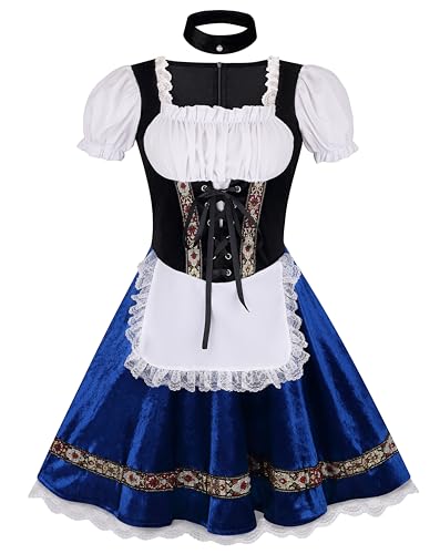 HAPNBCELE Oktoberfest-Kostüm für Damen, deutsches Dirndlkleid, Puffärmel, Samt, deutsches bayerisches Kleid für Halloween, Karneval, blau, Größe S HAPNBCELE Oktoberfest-Kostüm für Damen, deutsches Dirndlkleid, Puffärmel, Samt, deutsches bayerisches Kleid für Halloween, Karneval, blau, Größe S von HAPNBCELE
