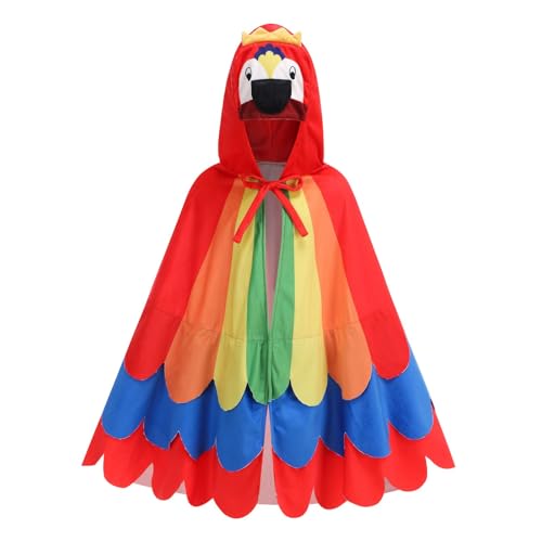 HAPNBCELE Papageienkostüm für Kinder, für Mädchen und Jungen, mehrfarbig, mit Kapuze, Umhang mit Kapuze, für Halloween, Cosplay, 75 cm (3–12 Jahre) von HAPNBCELE