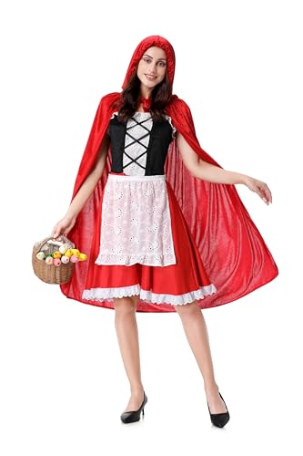 HAPNBCELE Rotkäppchen-Kostüm für Damen, exklusiver Umhang und Kleid, Cosplay, für Halloween, Feiertage, Party (Blumenball-Spitze, Größe M HAPNBCELE Rotkäppchen-Kostüm für Damen, exklusiver Umhang und Kleid, Cosplay, für Halloween, Feiertage, Party (Blumenball-Spitze, Größe M von HAPNBCELE