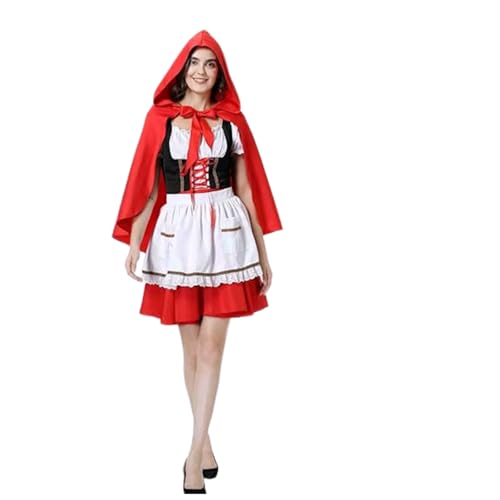 HAPNBCELE Rotkäppchen-Kostüm für Damen, exklusiver Umhang und Kleid, Cosplay, für Halloween, Urlaub, Party (Puffärmel, Rot und Weiß, Größe XL HAPNBCELE Rotkäppchen-Kostüm für Damen, exklusiver Umhang und Kleid, Cosplay, für Halloween, Urlaub, Party (Puffärmel, Rot und Weiß, Größe XL von HAPNBCELE