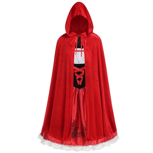 HAPNBCELE Rotkäppchen-Samtumhang für Erwachsene, Rotkäppchen, Cosplay, bezaubernde Halloween-Kostüme und Theater-Kostüme (klassische, verbesserte Version, klein) von HAPNBCELE