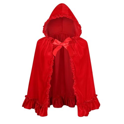 HAPNBCELE Rotkäppchen für Damen, gepaart mit einem Umhang, ist perfekt für Halloween und Rollenspiele, mit einem märchenhaften roten Samt-Reitumhang (Blumengruppe, 60 cm) von HAPNBCELE