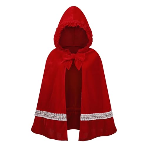 HAPNBCELE Rotkäppchen für Damen, gepaart mit einem Umhang, ist perfekt für Halloween und Rollenspiele, mit einem märchenhaften roten Samt-Reitumhang (gewebte Spitze, 70 cm) von HAPNBCELE