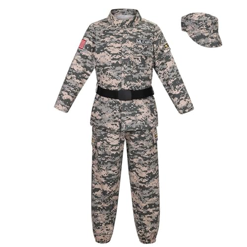 HAPNBCELE Soldatenkostüm für Kinder, Armeekostüm, Militär, Halloween, 10-12 Jahre von HAPNBCELE