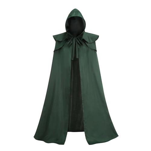 HAPNBCELE Umhang mit Kapuze für Herren, mittelalterliche Renaissance, Halbumhang, Cosplay, Erwachsene, Halloween-Kostüm (Umhang-Stil, Grün, 130 cm) von HAPNBCELE