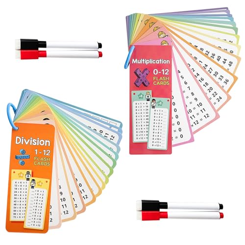 HAPPOW 2 Sätze 1x1 Lernkarten, Einmaleins Karten Multiplication/Division, 1 Mal 1 Lernen Mathematik Lernkarten, mit 4 Radierbare Stifte, Einmaleins Tabelle, Tragbare Lernhilfe für Kinder Lehrer von HAPPOW