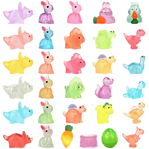 Leuchtende Mini-Figuren aus Kunstharz, Motiv: Oster-Thema, Mini-Figuren, leuchten im Dunkeln, Mini-Hasen-Dinosaurier für Osterdekorationen, Eierfüller, Landschaft, Puppenhaus-Dekoration, Feengarten, von HAPTIME