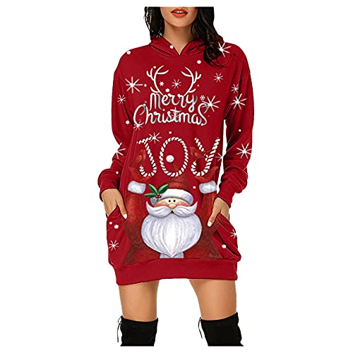 HAQUOS Weihnachten Damen Kostüm - Miss Santa Claus Kostüm Sweaterkleider Muster Elegant Weihnachtspullover Damen Led Langarm Weihnachtskleidung Weihnachtskleid Damen Sexy Rollenspiel Outfits von HAQUOS