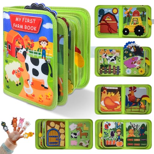 HARIKIKI Mitmachbuch Quiet Book mit Bauernhof Thema, 20 in 1 Busy Board aus Weichem Filzbuch für frühe Bildung, Feinmotorik, Sensorik, Kreativität, für Autofahrten, Montessori Spielzeug ab 3 4 5 Jahr von HARIKIKI