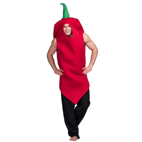 HARLSO Gemüse-Cosplay-Kostüm, Chili, lustiges Performance-Outfit, Halloween-Rollenspiel-Kostüm für Erwachsene, Overall für Weihnachten, Heimkehr-Outfit,Red-One Size von HARLSO