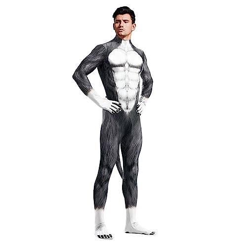 Wolf Herren Cosplay Kostüme Tiere Overall Halloween Cosplay Kostüm Performance Kostüm Zentai Maskerade Party Outfit für Erwachsene,Wolf-L von HARLSO