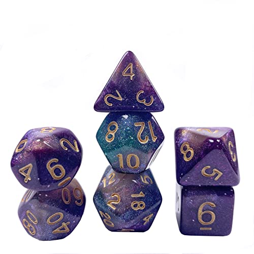 DND Würfel-Set für Dungeon und Dragons, 7 Stück, polyedrische Würfel, violett, blau, mit schwarzer Tasche DND Würfel-Set für Dungeon und Dragons, 7 Stück, polyedrische Würfel, violett, blau, mit schwarzer Tasche von HARPIMER