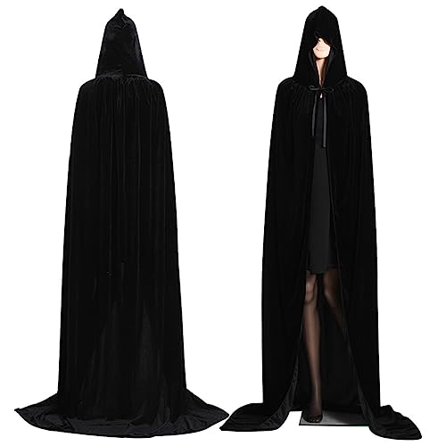 HASAGEI Umhang mit Kapuze Schwarz, 67.1"/170cm Unisex Cloak with Hood for Halloween,Schwarzer Witches Umhang für Damen Herren Vampir Kostüm von HASAGEI
