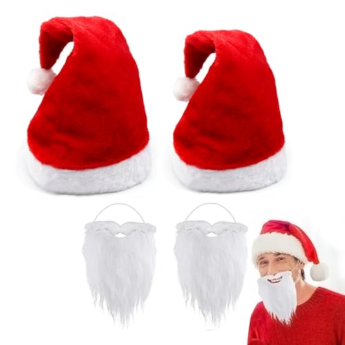 HASAIKA® Weihnachtsmütze, Weihnachtsmann Mütze Rot, Weihnachtsmütze und Bart Set, geeignet für Weihnachten Maskerade und Weihnachten Party verkleiden Dekoration, 4 Stück HASAIKA® Weihnachtsmütze, Weihnachtsmann Mütze Rot, Weihnachtsmütze und Bart Set, geeignet für Weihnachten Maskerade und Weihnachten Party verkleiden Dekoration, 4 Stück von HASAIKA