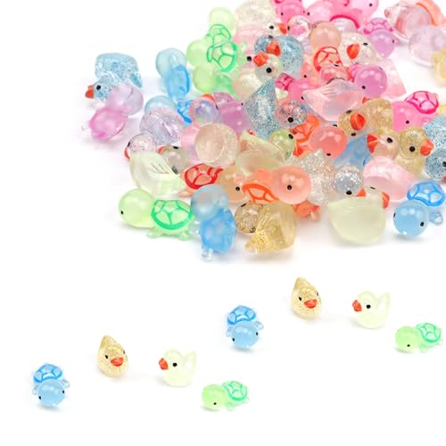 HASLED 60 Stück Mini Figuren Set - 30 Enten & 30 Schildkröten aus Harz für Deko, DIY und Miniaturlandschaften (Mehrfarbig) von HASLED