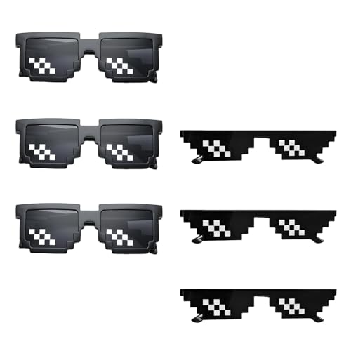 HASLED 6er-Set Pixel Sonnenbrillen Schwarz - Mosaik Design Partybrillen (2 Stile) - Lustige Faschingsbrillen für Karneval & Fotoshooting - Leichte PC-Rahmen mit Harzgläsern von HASLED