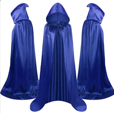 Blau Lang Grim Reaper Umhang, Kapuzenumhang mit Hakenkapuze für Halloween, Cosplay Party Fancy Dress, Maskenball Rollenspielkostüme für Erwachsene(170CM) von HATFRYF