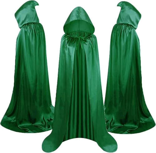 Grün Lang Grim Reaper Umhang, Kapuzenumhang mit Hakenkapuze für Halloween, Cosplay Party Fancy Dress, Maskenball Rollenspielkostüme für Erwachsene（170CM） von HATFRYF