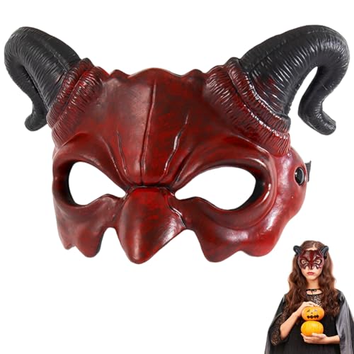 Halloween Dämon Teufel Maske, Rot Horror Halbgesicht Maskerade Schaum Gruselig Widder Horn für Monster Cosplay Kostüm Halloween Dämon Teufel Maske, Rot Horror Halbgesicht Maskerade Schaum Gruselig Widder Horn für Monster Cosplay Kostüm von HATFRYF