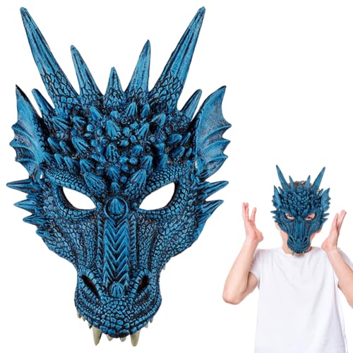 Halloween Drachen Maske, 3D Drachen Half Face Cosplay Dragon Animal Masks für Erwachsene und Kinder Halloween Karneval Kostüm Party Requisiten Blau Halloween Drachen Maske, 3D Drachen Half Face Cosplay Dragon Animal Masks für Erwachsene und Kinder Halloween Karneval Kostüm Party Requisiten Blau von HATFRYF