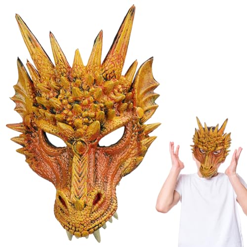 Halloween Drachen Maske, 3D Drachen Half Face Cosplay Dragon Animal Masks für Erwachsene und Kinder Halloween Karneval Kostüm Party Requisiten Gelb Halloween Drachen Maske, 3D Drachen Half Face Cosplay Dragon Animal Masks für Erwachsene und Kinder Halloween Karneval Kostüm Party Requisiten Gelb von HATFRYF