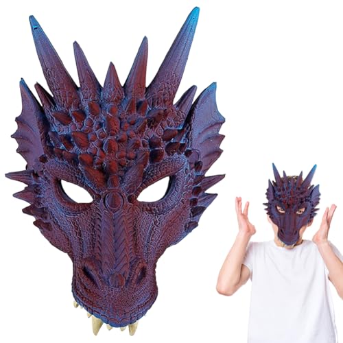 Halloween Drachen Maske, 3D Drachen Half Face Cosplay Dragon Animal Masks für Erwachsene und Kinder Halloween Karneval Kostüm Party Requisiten Purple von HATFRYF