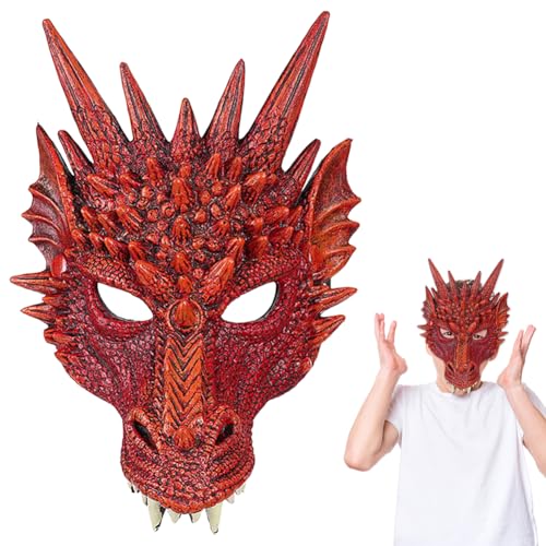 Halloween Drachen Maske, 3D Drachen Half Face Cosplay Dragon Animal Masks für Erwachsene und Kinder Halloween Karneval Kostüm Party Requisiten Rot Halloween Drachen Maske, 3D Drachen Half Face Cosplay Dragon Animal Masks für Erwachsene und Kinder Halloween Karneval Kostüm Party Requisiten Rot von HATFRYF