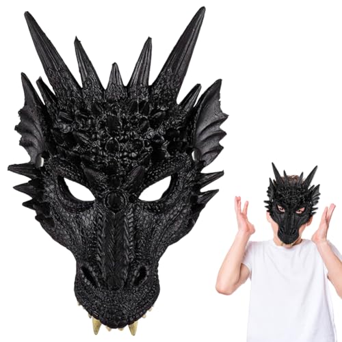 Halloween Drachen Maske, 3D Drachen Half Face Cosplay Dragon Animal Masks für Erwachsene und Kinder Halloween Karneval Kostüm Party Requisiten Schwarz Halloween Drachen Maske, 3D Drachen Half Face Cosplay Dragon Animal Masks für Erwachsene und Kinder Halloween Karneval Kostüm Party Requisiten Schwarz von HATFRYF