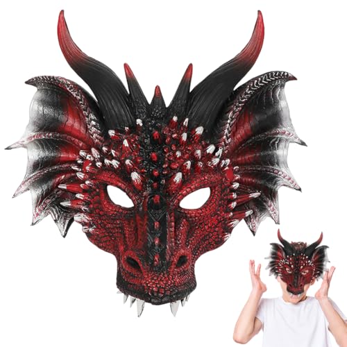 Halloween Drachen Maske, 3D Drachen Horror Masken, Halbe Gesicht Cosplay Red Dragon Scary Tier Masken für Erwachsene Halloween Kostüm Party Requisiten von HATFRYF