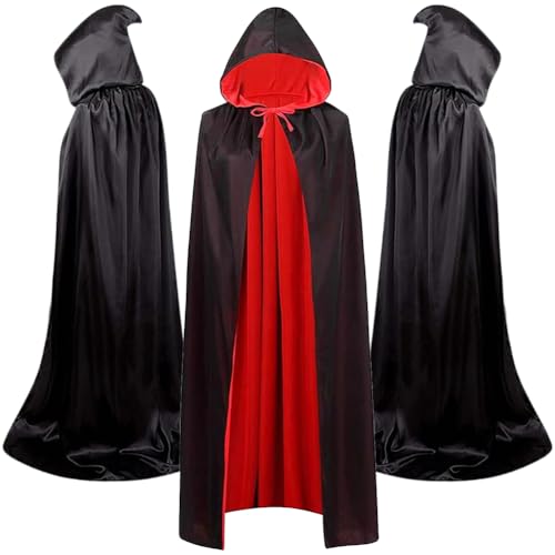 Kapuzenumhang Schwarz Rot Doppelseitig Mit Erwachsener, Lang Umhang für Halloween Vampire, Cosplay Party Fancy Dress, Maskenball Hexen Rollenspielkostüme für Erwachsene（120CM） von HATFRYF