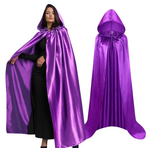 Lila Lang Grim Reaper Umhang, Kapuzenumhang mit Hakenkapuze für Halloween, Cosplay Party Fancy Dress, Maskenball Rollenspielkostüme für Erwachsene(170CM) von HATFRYF
