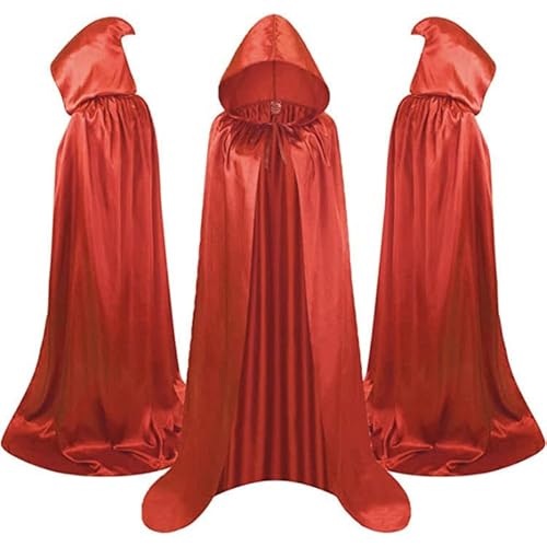 Rot Lang Grim Reaper Umhang, Kapuzenumhang mit Hakenkapuze für Halloween, Cosplay Party Fancy Dress, Maskenball Rollenspielkostüme für Erwachsene(170CM) von HATFRYF