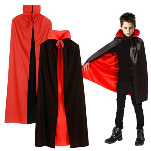 Umhang Schwarz Rot Doppelseitig Mit Erwachsener, Lang Umhang für Halloween Vampire, Cosplay Party Fancy Dress, Maskenball Hexen Rollenspielkostüme für Erwachsene（120CM,Standkragen） von HATFRYF