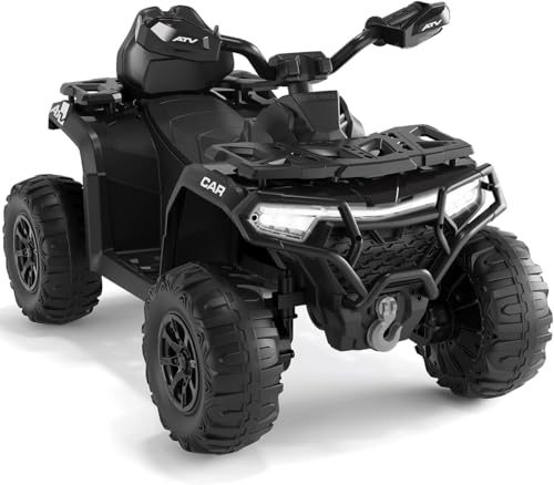 12-V-Spielzeugauto für Kinder mit Fernbedienung für Eltern, Federung, LED-Leuchten, Bluetooth, Musik, USB, Früherziehung, Lautstärkeregelung, Offroad-ATV-4-Rad-Design mit bunter LED-Flagge - Schwarz 12-V-Spielzeugauto für Kinder mit Fernbedienung für Eltern, Federung, LED-Leuchten, Bluetooth, Musik, USB, Früherziehung, Lautstärkeregelung, Offroad-ATV-4-Rad-Design mit bunter LED-Flagge - Schwarz von HAUSPROFI