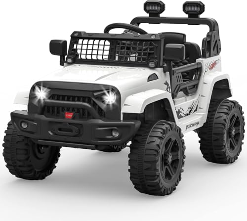HAUSPROFI 12-V-Elektro-Aufsitz-LKW für Kinder mit Fernbedienung für Eltern | Federung und Bluetooth | Offroad-Spielzeugauto, Geburtstags Kleinkinder, Jungen und Mädchen – Weiß von HAUSPROFI