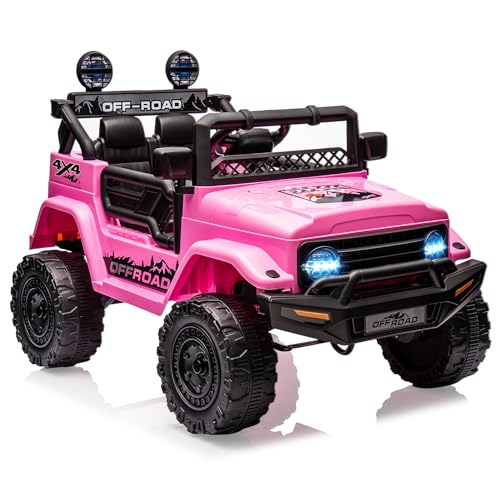 HAUSPROFI Kinder Elektroauto mit Fernbedienung,12V Kleiner Offroad Flitzer Mit Licht, Federung & Sicherheitsgurt, 2 Betriebsmodi, LED, Bluetooth, Musik, Elektro Kinderauto für ab 3 Jahren (Rosa) von HAUSPROFI