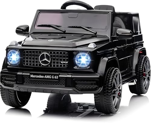 HAUSPROFI Mercedes G63 AMG Elektroauto für Kinder, 12V, elektrische Kinder elektroauto mit Fernbedienung, Kinderauto Kinderfahrzeug, Stoßdämpfer, Hupe, LED, Musik, USB (Schwarz) von HAUSPROFI