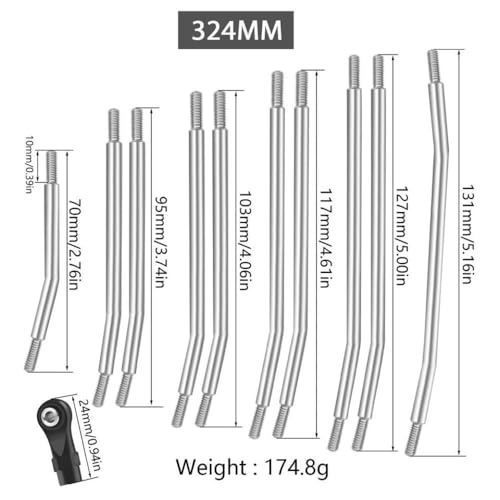 HAUTFENM 10pcs Metall Oberes Unterbindungssatz mit Plastikstabenden für 1 10 Skala RC Crawler Cars kompatibel mit II 90046 Chassis -Teilen(Axial SCX10 324mm) von HAUTFENM