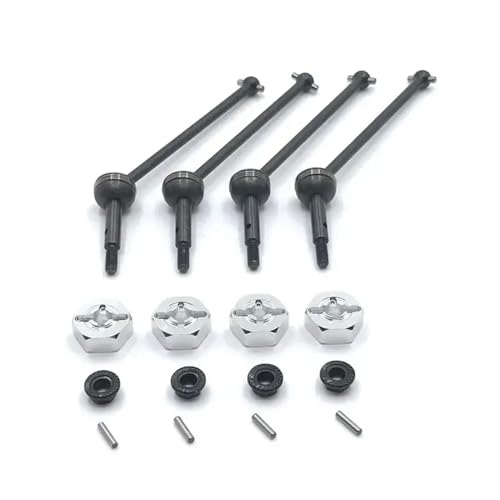 HAUTFENM 144001 144002 144010 124007 124016 124019 124018 4PCS Metallantriebswelle und Rad -Hex -Adapter, die mit RC -Auto -Upgrade -Teilen kompatibel ist(Silver Black) von HAUTFENM