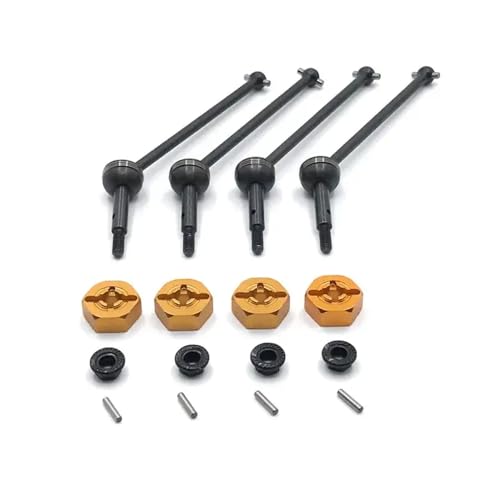 HAUTFENM 144001 144002 144010 124007 124016 124019 124018 4PCS Metallantriebswelle und Rad -Hex -Adapter, die mit RC -Auto -Upgrade -Teilen kompatibel ist(Yellow Black) von HAUTFENM