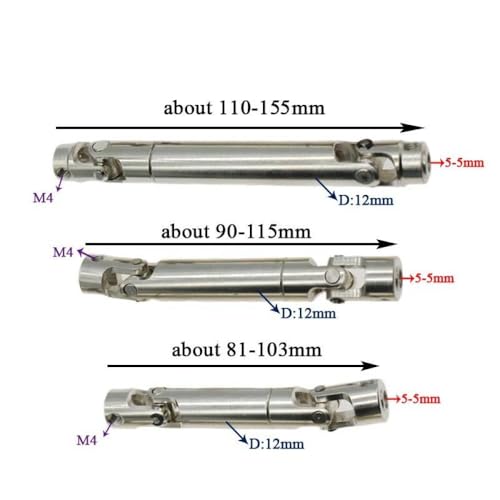 HAUTFENM 1pcs 2mm 3mm 4mm 5 mm M2 M2 M4 Metallantriebswelle kompatibel mit 1/8 1/10 1/12 1/16 Skalierungen RC -Autos und Fahrzeuge(50-65mm 4-4) von HAUTFENM