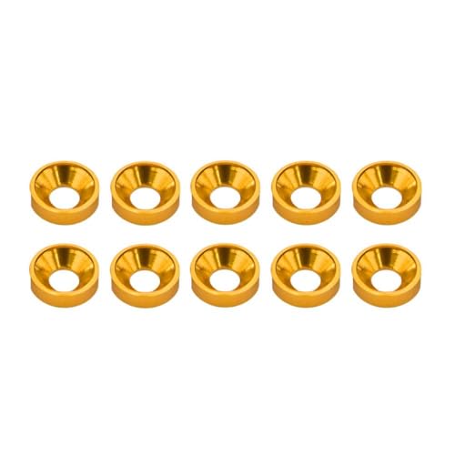 20pcs 10pcs M3 Flachwaschfarbe Aluminium Counterunk Waschmaschine kompatibel mit RC Crawler Chassis Shafty Moa Comp Builds für DIY -Projekte(10Pcs Gold) von HAUTFENM