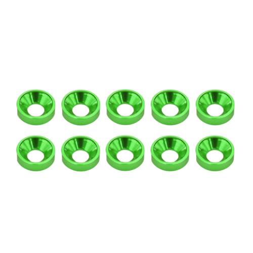 HAUTFENM 20pcs 10pcs M3 Flachwaschfarbe Aluminium Counterunk Waschmaschine kompatibel mit RC Crawler Chassis Shafty Moa Comp Builds für DIY -Projekte(10Pcs Green) von HAUTFENM