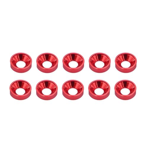 HAUTFENM 20pcs 10pcs M3 Flachwaschfarbe Aluminium Counterunk Waschmaschine kompatibel mit RC Crawler Chassis Shafty Moa Comp Builds für DIY -Projekte(10Pcs Red) von HAUTFENM