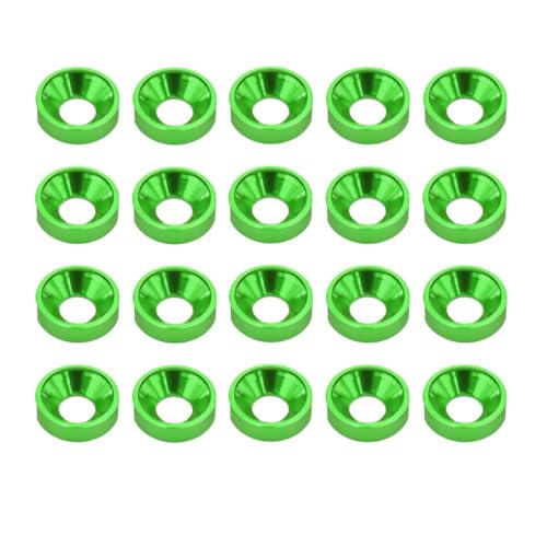 HAUTFENM 20pcs 10pcs M3 Flachwaschfarbe Aluminium Counterunk Waschmaschine kompatibel mit RC Crawler Chassis Shafty Moa Comp Builds für DIY -Projekte(20Pcs Green) von HAUTFENM