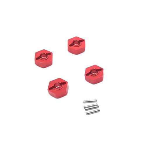 HAUTFENM 4pcs 12mm Metallrad Hex Hub -Hub -Adapter -Kombinierer für 1 12 -Skala -RC -Auto -Upgrade -Teile mit MN128 MN86 MN86S MN86K MN86KS -Modelle(Red) von HAUTFENM