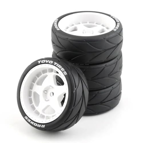 HAUTFENM 4pcs 65mm Gummireifenräder mit 12-mm-Hex-Hub-Hub-Kompatibel mit 1 10-Skala-RC-Autos wie TT01 TT01E TT02 TT02B XV01 TA06 PTG-2 und ähnliche Modelle(Type A White) von HAUTFENM