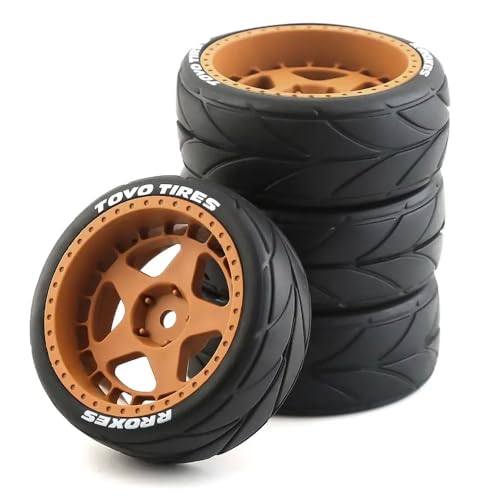 HAUTFENM 4pcs 65mm Gummireifenräder mit 12-mm-Hex-Hub-Hub-Kompatibel mit 1 10-Skala-RC-Autos wie TT01 TT01E TT02 TT02B XV01 TA06 PTG-2 und ähnliche Modelle(Type A Yellow) von HAUTFENM